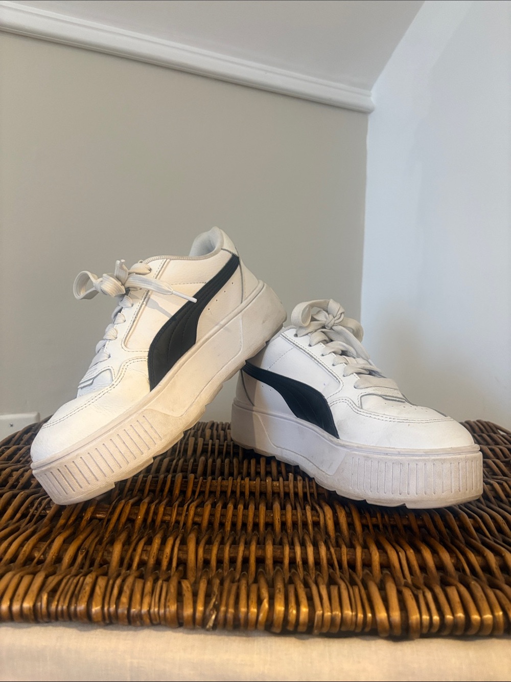 Puma White Platform Sneakers with Black Formstrip